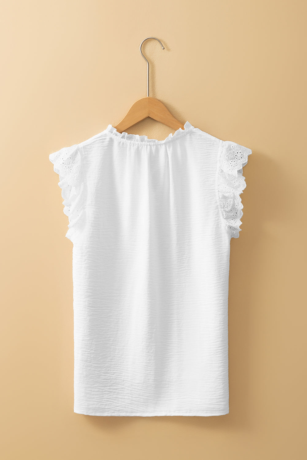 Amani Embroidered Ruffle Trim Textured Blouse