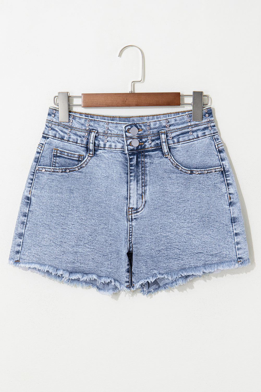 Heaven Rhinestone Raw Hem Denim Shorts